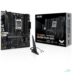 ASUS ASUS TUF GAMING A620M-PLUS WIFI (Socket AM5, mATX, 4xDDR5(128GB), 2xDP/HDMI 2.1, 1xPCIe 4.0x16/2xPCIe 3.0, 1xLAN (2.5GbE), Wi-Fi, BT, 4xSATA 6Gb/s, 2xM.2, 2xUSB 3.2, 4xUSB 2.0, 1xPS/2)