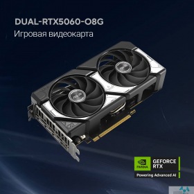 ASUS Видеокарта ASUS GeForce RTX5060 8Gb DDR7 128 bit 3*DP/HDMI 2FAN (DUAL-RTX5060-O8G) RTL