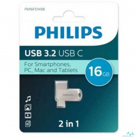 PHILIPS PHILIPS USB Drive 16GB  2-in-1 USB 3.2 USB C, OTG, USB 3.2/Type-C, Металл, 100 MB/s