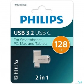 PHILIPS PHILIPS USB Drive 128GB 2-in-1 USB 3.2 USB C, OTG, USB 3.2/Type-C, Металл, 100 MB/s