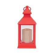 Декоративный фонарь со свечкой, красный корпус, размер 10,5х10,5х24см, цвет ТЕПЛЫЙ БЕЛЫЙ | Фото 1