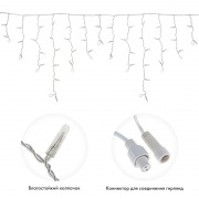 Гирлянда светодиодная Бахрома (Айсикл) 4,8х0,6м 176 LED БЕЛЫЙ прозрачный ПВХ IP65 эффект мерцания 230В нужен блок 303-500-1 NEON-NIGHT | Фото 1