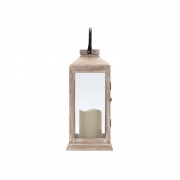 Фонарь декоративный со свечкой, корпус из дерева, бежевый, 15х15х38cм, теплый белый NEON-NIGHT | Фото 3