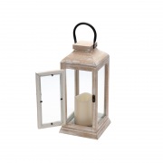 Фонарь декоративный со свечкой, корпус из дерева, бежевый, 15х15х38cм, теплый белый NEON-NIGHT | Фото 5