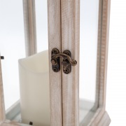 Фонарь декоративный со свечкой, корпус из дерева, бежевый, 15х15х38cм, теплый белый NEON-NIGHT | Фото 9