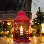 Декоративный фонарь со свечкой, красный корпус, размер 13.5х13.5х30,5 см, цвет ТЕПЛЫЙ БЕЛЫЙ | Фото 2