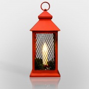 Декоративный фонарь со свечкой, красный корпус, размер 13.5х13.5х30,5 см, цвет ТЕПЛЫЙ БЕЛЫЙ | Фото 4