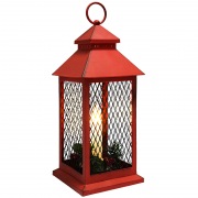 Декоративный фонарь со свечкой, красный корпус, размер 13.5х13.5х30,5 см, цвет ТЕПЛЫЙ БЕЛЫЙ | Фото 5