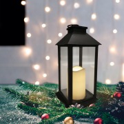 Декоративный фонарь со свечой 14x14x29 см, черный корпус, теплый белый цвет свечения NEON-NIGHT | Фото 5