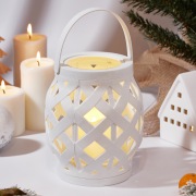 Декоративный фонарь со свечкой, плетеный корпус, белый, размер 14х14х16,5 см, цвет теплый белый | Фото 5