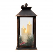 Декоративный фонарь со свечкой и шишкой, бронзовый корпус, размер 14x14x27 см, цвет теплый белый | Фото 2