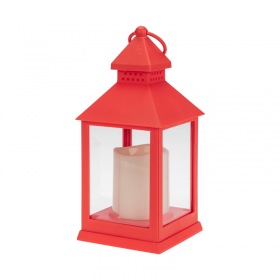 NEON-NIGHT Декоративный фонарь со свечкой, красный корпус, размер 10,5х10,5х24см, цвет ТЕПЛЫЙ БЕЛЫЙ