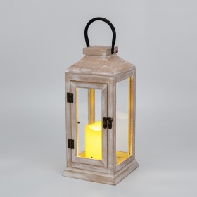 NEON-NIGHT Фонарь декоративный со свечкой, корпус из дерева, бежевый, 15х15х38cм, теплый белый NEON-NIGHT