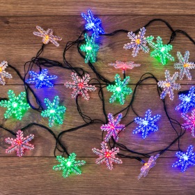 NEON-NIGHT Гирлянда светодиодная "Снежинки" 30 LED МУЛЬТИКОЛОР 4,4 метра с контроллером