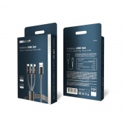 Кабель USB 3в1 Type-С (6A), Lightning (2,4A), micro USB (3A) 1,2м, в черной оплетке REXANT | Фото 3