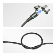 Кабель USB 3в1 со съемными магнитными портами, Type-С (2A), Lightning (2,4A), Micro USB (2A), 1,2м, в черной оплетке, с LED подсветкой REXANT | Фото 2