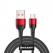 Кабель USB-A – Type-C, 5А, 50Вт, 1м, в черной нейлоновой оплетке REXANT | Фото 1