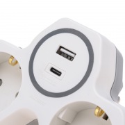 Двойник электрический (разветвитель) 16А с/з + USB-A + USB-C с защитными шторками, белый REXANT | Фото 2