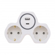 Двойник электрический (разветвитель) 16А с/з + USB-A + USB-C с защитными шторками, белый REXANT | Фото 3