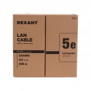 Кабель витая пара F/UTP, CAT 5e, PVC нг(А)-LS, 4х2х0,52мм, 4PR, 24AWG, INDOOR, SOLID, серый, 305м, РФ REXANT | Фото 1