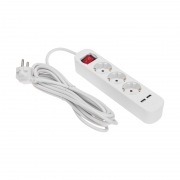 Удлинитель СТАНДАРТ 3 гнезда, 5м, 3х1,0мм², с/з, с выключателем, 2 USB-разъема, белый REXANT | Фото 1