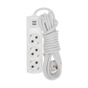 Удлинитель ПРЕМИУМ 3 гнезда, 5м, 3х1,5мм², с/з, 2 USB-разъема, белый REXANT | Фото 1
