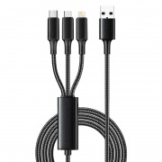 Кабель USB 3в1 Type-С (6A), Lightning (2,4A), micro USB (3A) 1,2м, в черной оплетке REXANT | Фото 1