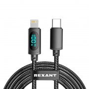 Кабель Type-C – Lightning, 3А, 1м, в черной нейлоновой  оплетке, с LED-дисплеем REXANT | Фото 1