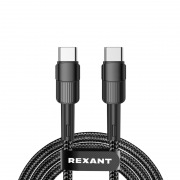 Кабель Type-C – Type-C, 5A, 100Вт, 2м, в черной нейлоновой оплетке REXANT | Фото 1