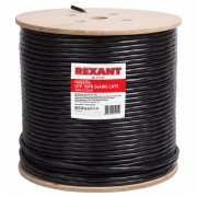 Кабель витая пара U/UTP, CAT 5е, PE, 16PR, 24AWG, внешний, однопроволочный, черный, 305м, РФ REXANT | Фото 1
