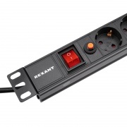 Блок распределения питания PDU горизонтальный 1U 8 розеток СЕЕ 7/4 Schuko 16A выкл алюм корп шнур 2м вилка СЕЕ 7/7 Schuko черный REXANT | Фото 2