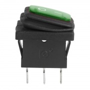Выключатель клавишный 250V 6А (3с) ON-OFF зеленый  с подсветкой  Mini ВЛАГОЗАЩИТА REXANT | Фото 1