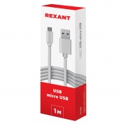 USB кабель microUSB длинный штекер 1 м белый REXANT | Фото 2