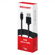 USB кабель microUSB длинный штекер 1 м черный REXANT | Фото 1