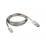 USB кабель для iPhone 5/6/7 моделей, шнур в металлической оплетке серебристый REXANT | Фото 1