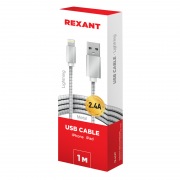 USB кабель для iPhone 5/6/7 моделей, шнур в металлической оплетке серебристый REXANT | Фото 4