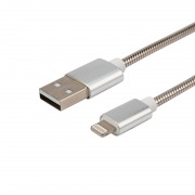 USB кабель для iPhone 5/6/7 моделей, шнур в металлической оплетке серебристый REXANT | Фото 6
