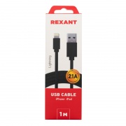 Кабель REXANT USB-Lightning 2 А, 1 м, черный ПВХ | Фото 1