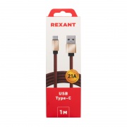 Кабель USB-Type-C/2A/leather/brown/1m/REXANT | Фото 1