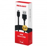 Кабель USB-micro USB/2,4A/PVC/black/1m/REXANT | Фото 2