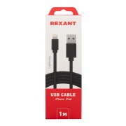 Кабель REXANT USB-Lightning 1 м, черная нейлоновая оплетка | Фото 1