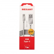 Кабель USB-Type-C/2A/nylon/silver/1m/REXANT | Фото 1