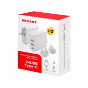 Сетевое зарядное устройство для iPhone/iPad REXANT 2xUSB+USB Type-С, переходник + адаптер, 48W белое | Фото 2