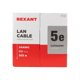 REXANT Кабель витая пара U/UTP, CAT 5e, LSZH нг(А)-HF, 4PR, 24AWG, внешний, однопроволочный, черный, 305м REXANT