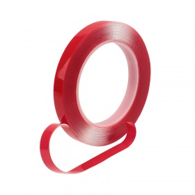 REXANT Двухсторонний скотч прозрачный 100 % акрил, защитная пленка красного цвета 12 мм, 5 м REXANT