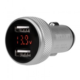 REXANT Автозарядка в прикуриватель 2хUSB с дисплеем (АЗУ) (1000+2100 mA) серебристая REXANT