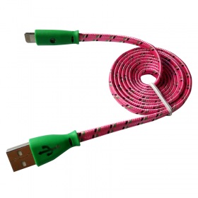REXANT USB-Lightning кабель для iPhone/nylon/flat/pink/1m/REXANT/светящиеся разъемы