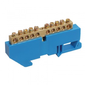 REXANT Шина «N» нулевая с синим изолятором на DIN-рейку 6x9 мм стойка бол. 10 групп REXANT