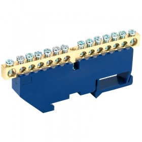 REXANT Шина «N» нулевая с синим изолятором на DIN-рейку 6x9 мм стойка бол. 14 групп REXANT