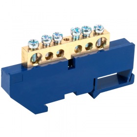 REXANT Шина «N» нулевая с синим изолятором на DIN-рейку 8x12 мм стойка бол. 6 групп REXANT